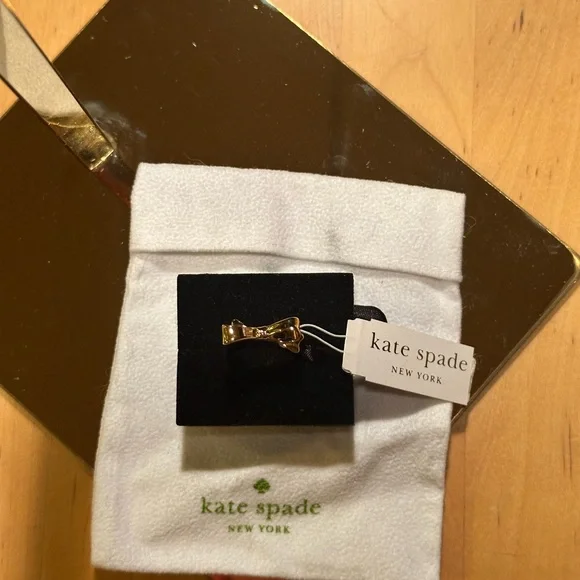 NWT Kate Spade Dainty Gold Bow Ring + Dustbag - Picture 5 of 9